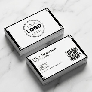 Carte De Visite Code QR Logo Art Déco Noir Blanc Minimaliste