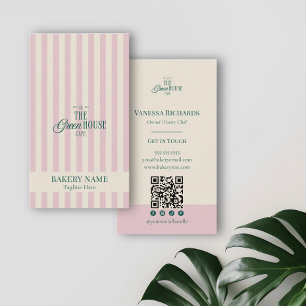 Carte De Visite Code QR Logo Boulangerie Rayures Rose Prépa
