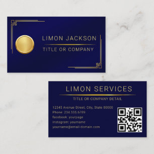 Carte De Visite Code QR Logo d'entreprise   Navy Moderne Professio