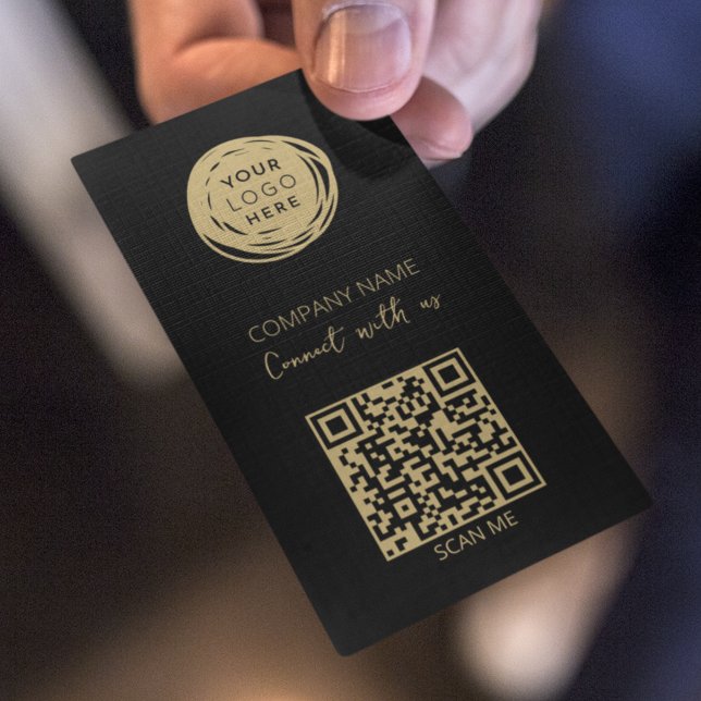 Carte De Visite Code QR Logo d'entreprise Noir moderne (Créateur téléchargé)