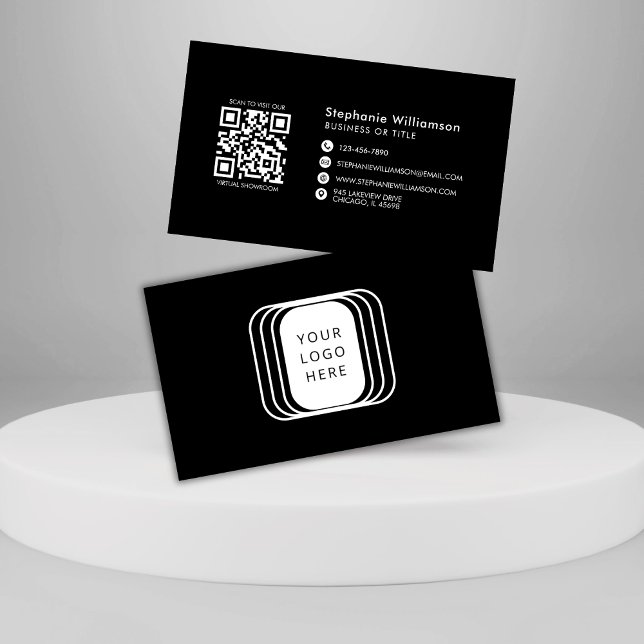 Carte De Visite Code QR Logo d'entreprise Noir Moderne Professionn (Créateur téléchargé)