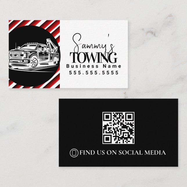 Carte De Visite Code QR Logo des services de remorquage (Devant / Derrière)