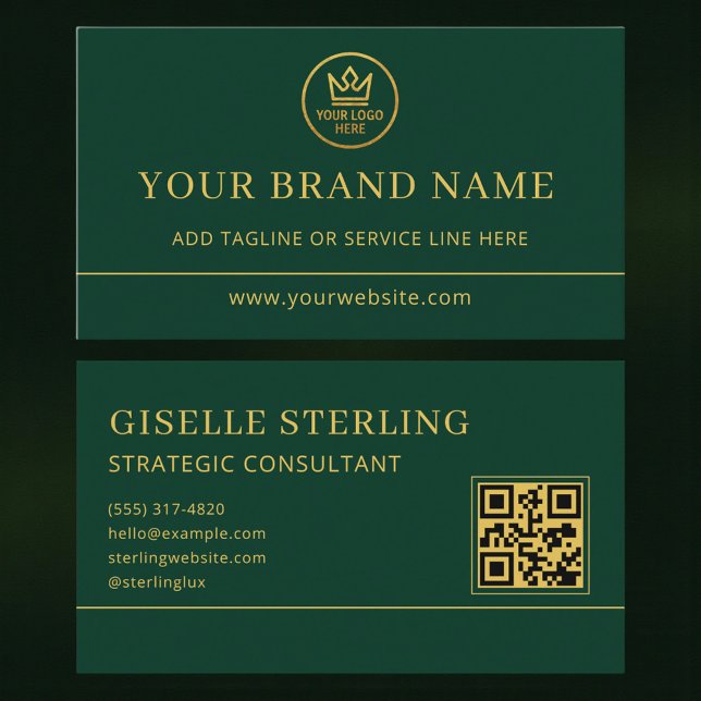 Carte De Visite Code QR Logo Luxe Vert Or (Créateur téléchargé)