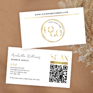 Carte De Visite Code QR Logo Makeup Beauté Salon Or Moderne