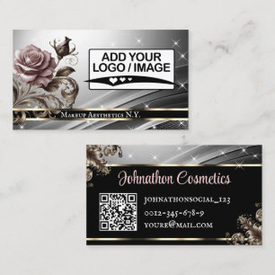 Carte De Visite Code QR Logo Modèle Deluxe Silver Rose Luxe