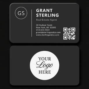 Carte De Visite Code QR Logo Noir Agent Immobilier Professionnel