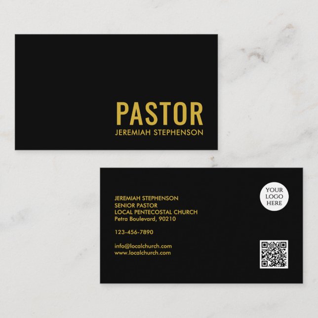 Carte De Visite Code QR Logo Or Noir Minimal PASTEUR (Devant / Derrière)