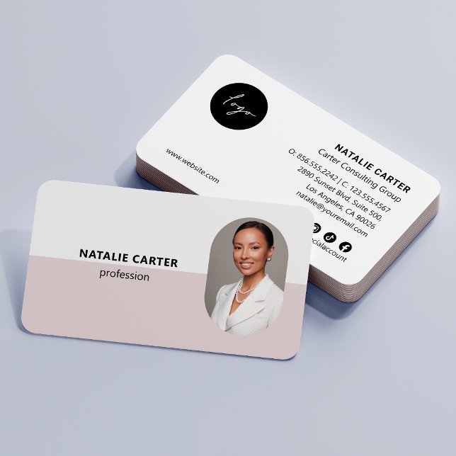 Carte De Visite CODE QR Logo OVAL Photo Professional BLUSH PINK (Créateur téléchargé)