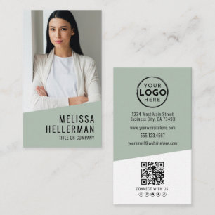 Carte De Visite Code QR Logo Photo Professionnel Vert Vertical