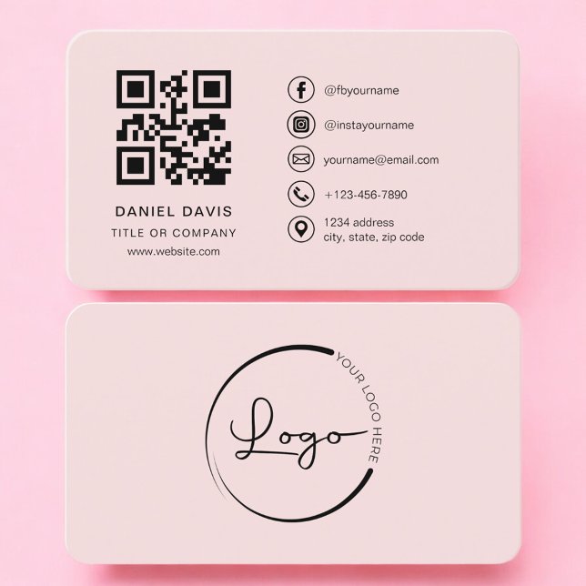Carte De Visite Code QR Logo Rose Pâle Professionnel (Créateur téléchargé)