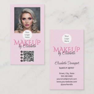Carte De Visite Code QR Logo Script Rose Pâle Photo Maquillage