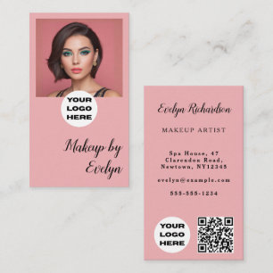 Carte De Visite Code QR Logo Script Rose Pâle Photo Maquillage