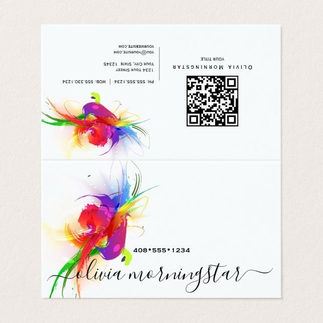 Carte De Visite Code QR Lorikeet Abstrait (Extérieur déplié)