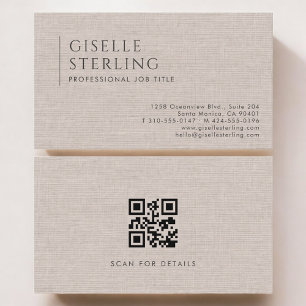Carte De Visite Code QR Luxe en Lin Naturel Brun