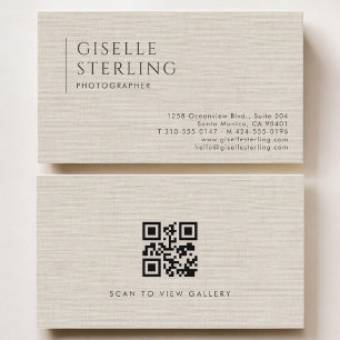 Carte De Visite Code QR Luxe Lin Épuré Photographe