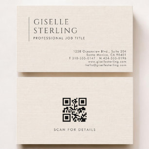 Carte De Visite Code QR Luxe Linen Ivoire Naturel