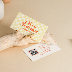Carte De Visite Code QR - Main colorée rétro tirée À damiers Super