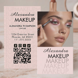 Carte De Visite Code QR Makeup Photo Écriture Rose Rougeur