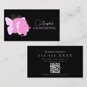 Carte De Visite Code QR Maquillage Femme Papillon Peinture de Visa