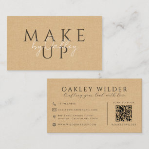 Carte De Visite Code QR Maquilleuse Faux Lin Beige