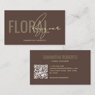 Carte De Visite Code QR marron de créateur floral moderne