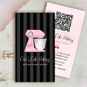 Carte De Visite Code QR Mélangeuse de Boulangerie Rose Pâle sur Ra