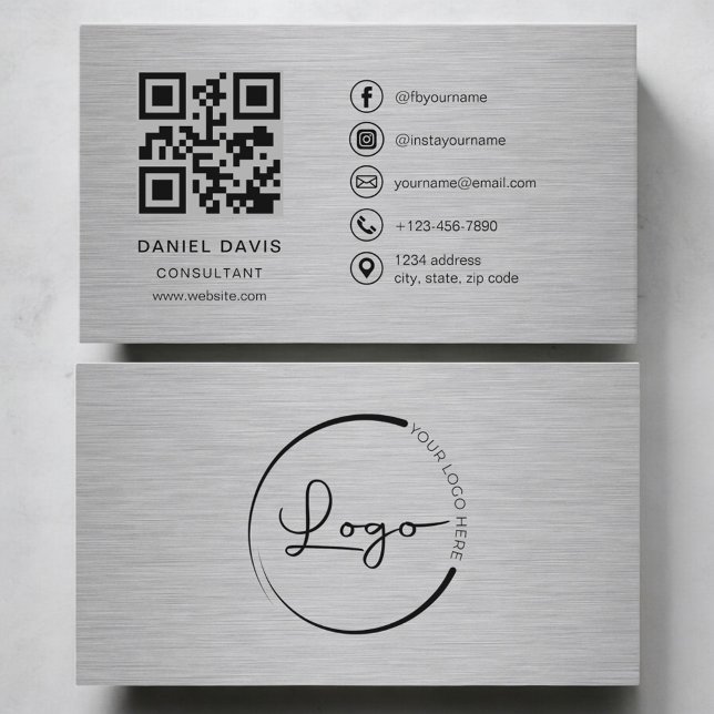 Carte De Visite Code QR Métal Consultant (Créateur téléchargé)