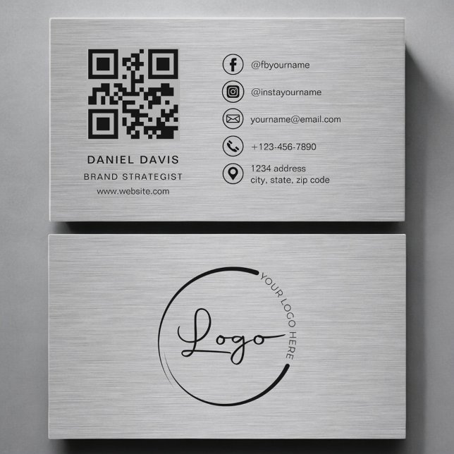 Carte De Visite Code QR métal de stratège de marque (Créateur téléchargé)