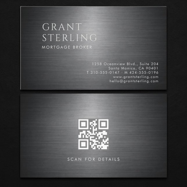 Carte De Visite Code QR métallique pour courtier en hypothèques (Créateur téléchargé)