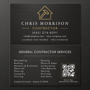Carte De Visite Code QR métallisé noir et or pour la construction