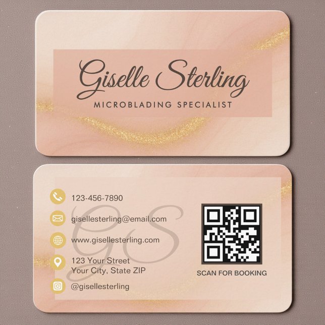 Carte De Visite Code QR Microblading Beige Neutre Or (Créateur téléchargé)