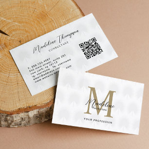 Carte De Visite Code QR minimal blanc Anahaw feuille de script Mon