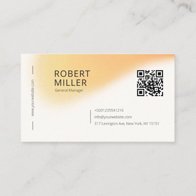 Carte De Visite Code QR minimal moderne Bruit flou flou jaune (Dos)