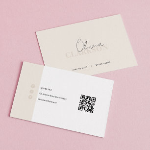 Carte De Visite Code QR minimaliste chic ivoire blanc chaud