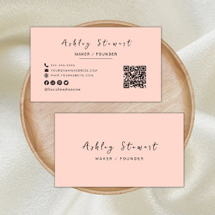 Carte De Visite Code Qr minimaliste moderne Blush Pink Professionn
