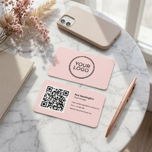 Carte De Visite Code QR Minimaliste Moderne Logo Personnalisé Rose
