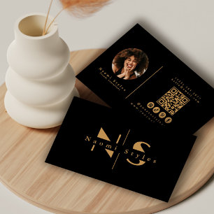 Carte De Visite Code QR minimaliste noir/or professionnel Photo
