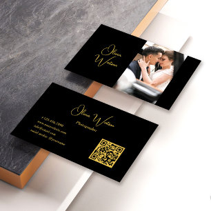 Carte De Visite Code QR Minimaliste Tendance Or Script Photographe
