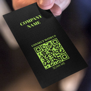 Carte De Visite Code QR minimaliste vert fluorescent
