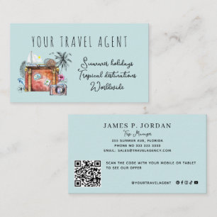 Carte De Visite CODE QR modèle d'agence de voyages vacances d'été