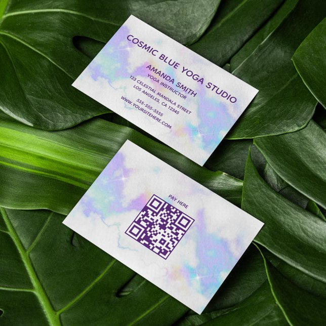 Carte De Visite Code QR moderne minimaliste en marbre Holo (Holo Marble Glam Minimalist Modern QR Code Business Card)