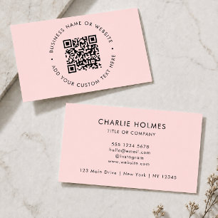 Carte De Visite Code QR Moderne minimaliste rose pâle