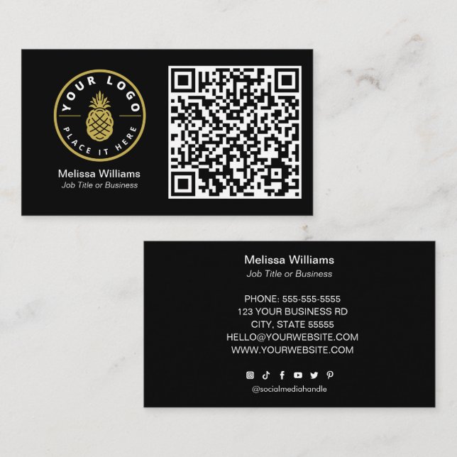 Carte De Visite Code QR moderne professionnel Logo personnalisé No (Devant / Derrière)