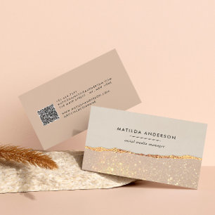 Carte De Visite Code QR moderne rose gold pailleté noir rose