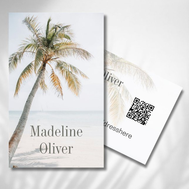 Carte De Visite Code QR moderne Tropical Palm Tree (Créateur téléchargé)
