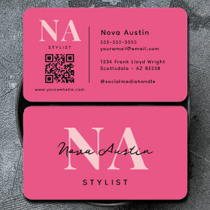 Carte De Visite Code QR Monogram Luxe Tendance Esthétique Rose Cha