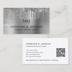 Carte De Visite Code QR Monogramme à effet de gouttes de paillette