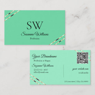 Carte De Visite Code QR monogramme avec lignes dorées roses et sar