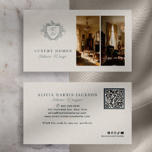 Carte De Visite Code QR monogramme élégant designer d'intérieur
