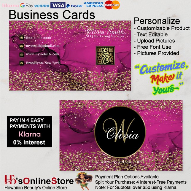 Carte De Visite Code QR monogramme élégant en or rose (Monogram Elegant Classy Pink Gold QR Code Business Card 38.)